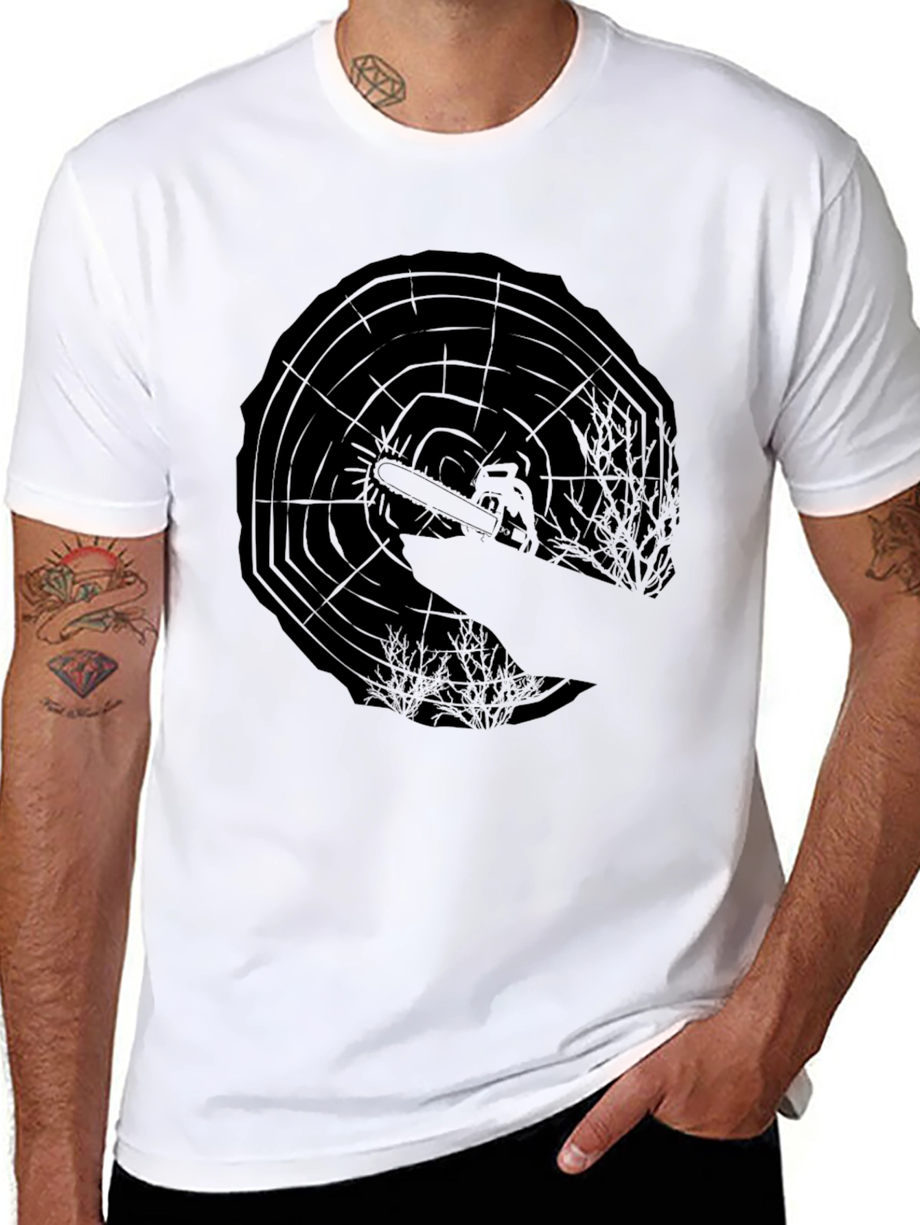 Chainsaw Tree Ring Graphic Tee - Lumberjack Style