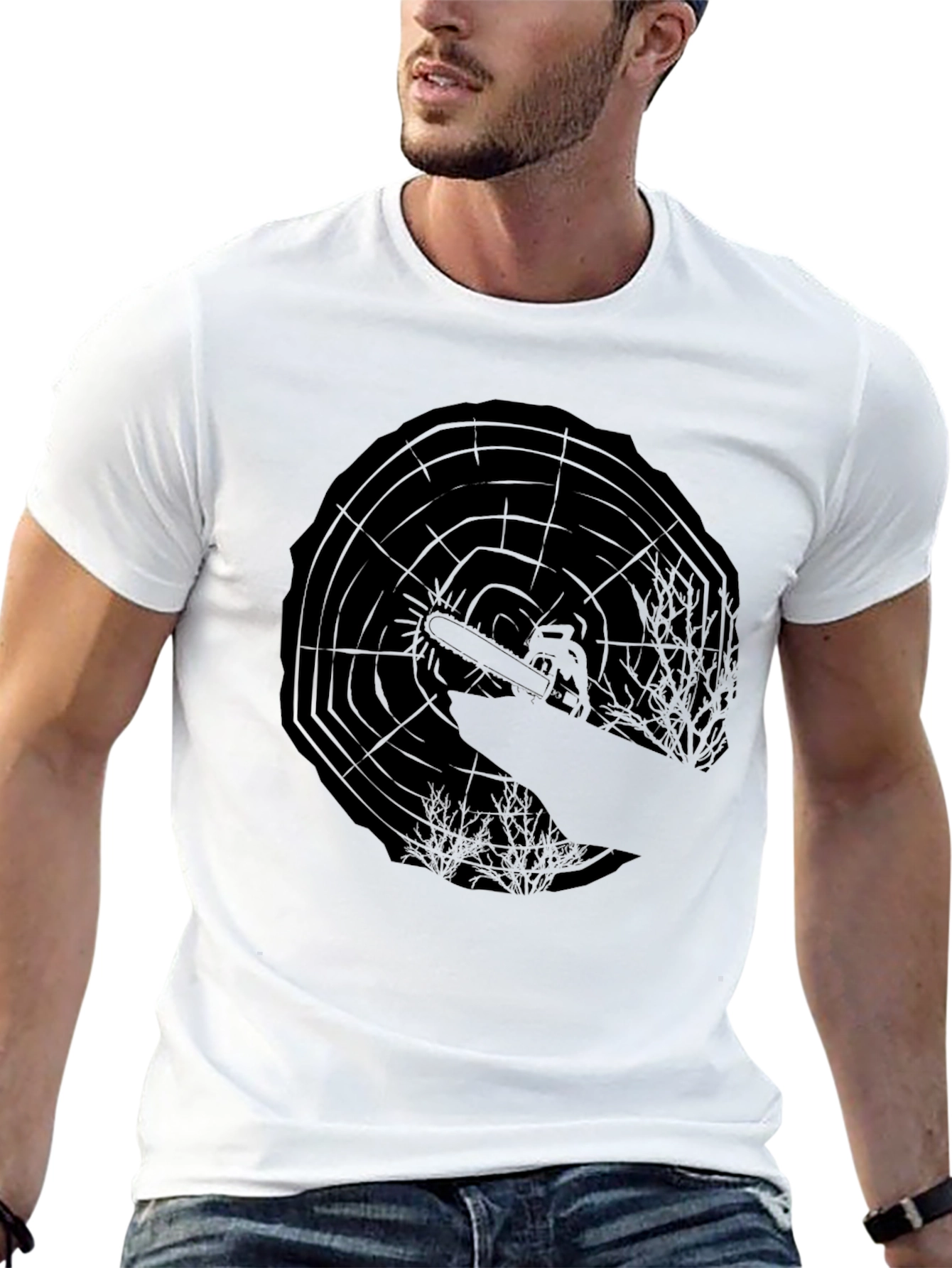 Chainsaw Tree Ring Graphic Tee - Lumberjack Style