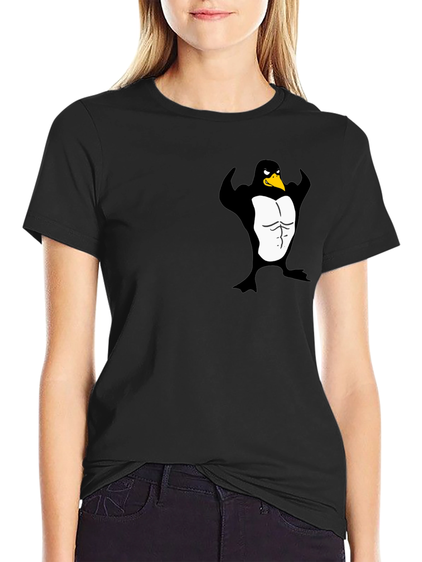 Muscle Penguin Graphic Black T-Shirt