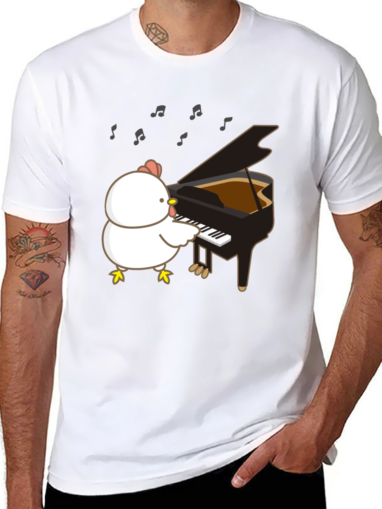 Funny Chicken Playing Piano T-Shirt