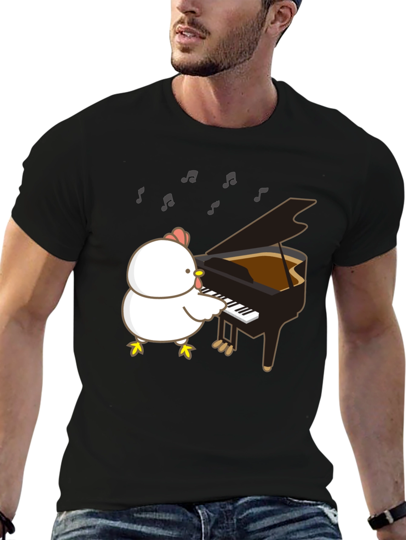 Funny Chicken Playing Piano T-Shirt