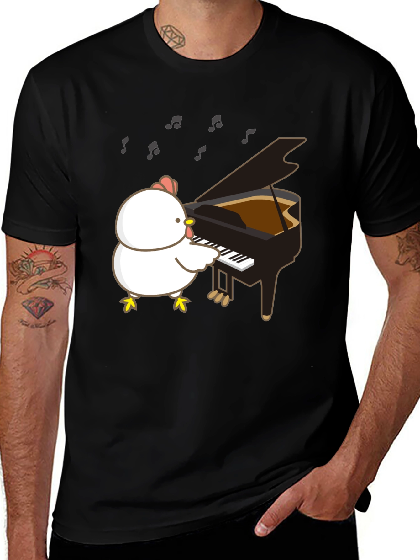 Funny Chicken Playing Piano T-Shirt