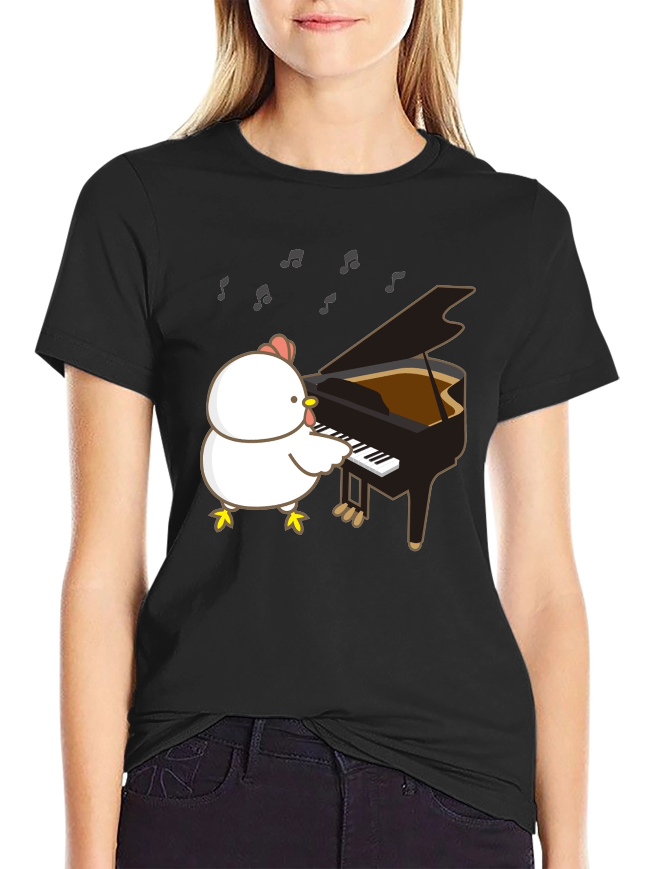 Funny Chicken Playing Piano T-Shirt