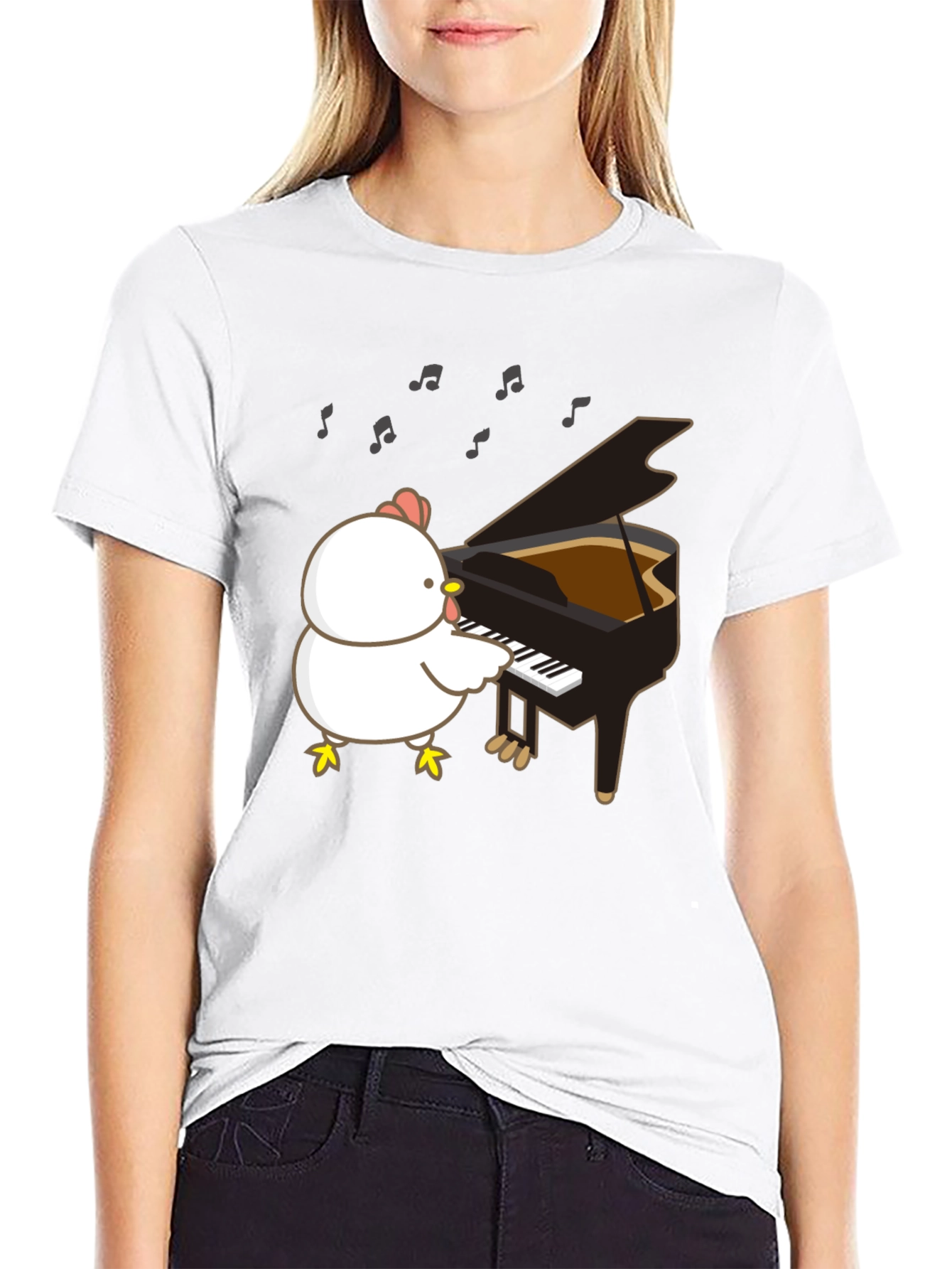 Funny Chicken Playing Piano T-Shirt