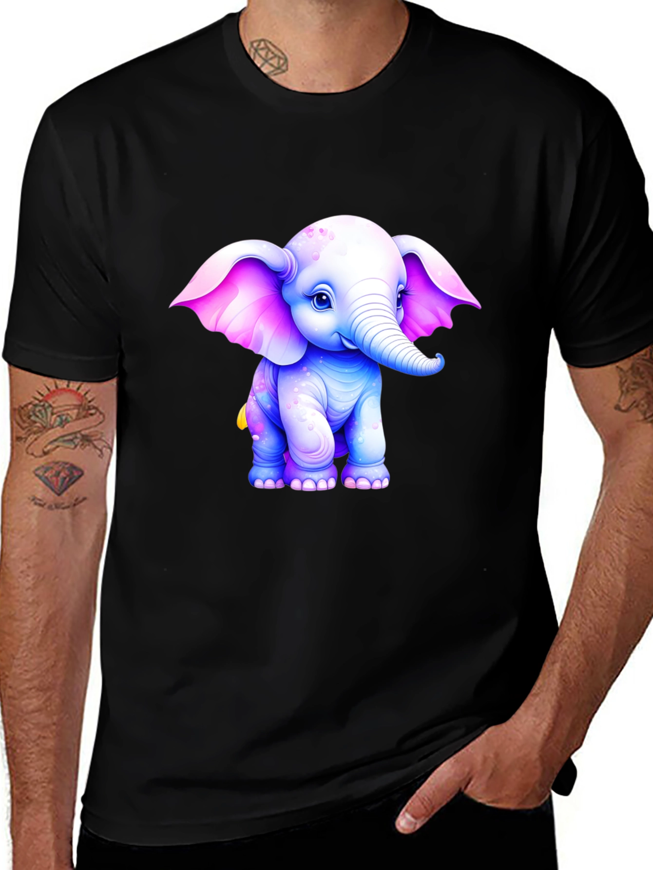 Cute Elephant Graphic T-Shirt - Black