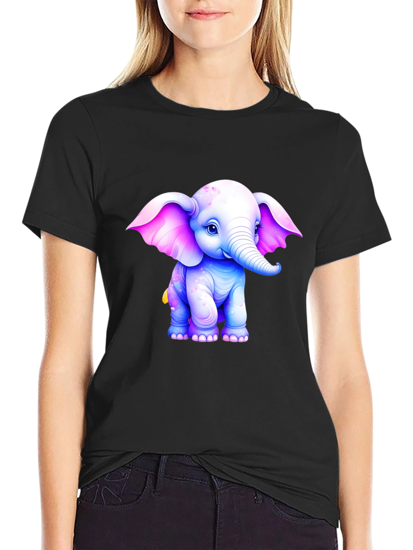 Cute Elephant Graphic T-Shirt - Black