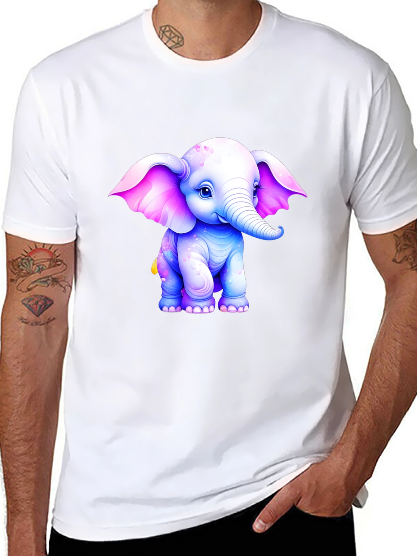 Cute Elephant Graphic T-Shirt - Black