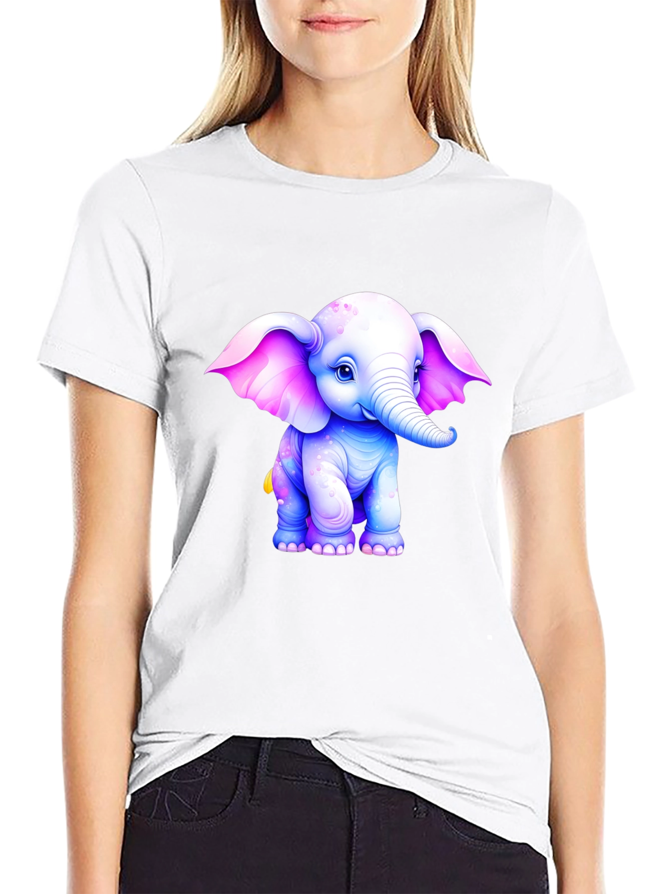 Cute Elephant Graphic T-Shirt - Black