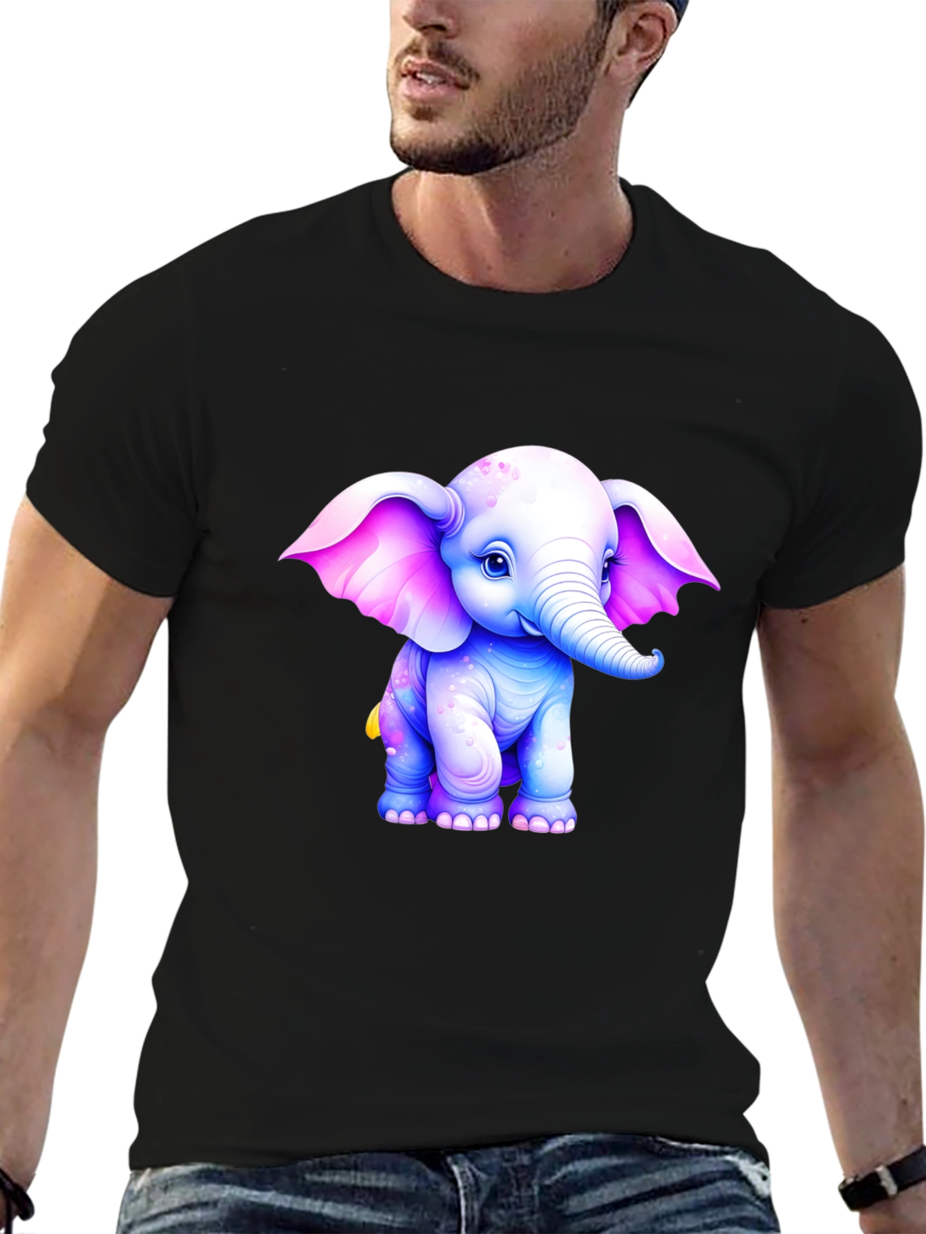 Cute Elephant Graphic T-Shirt - Black