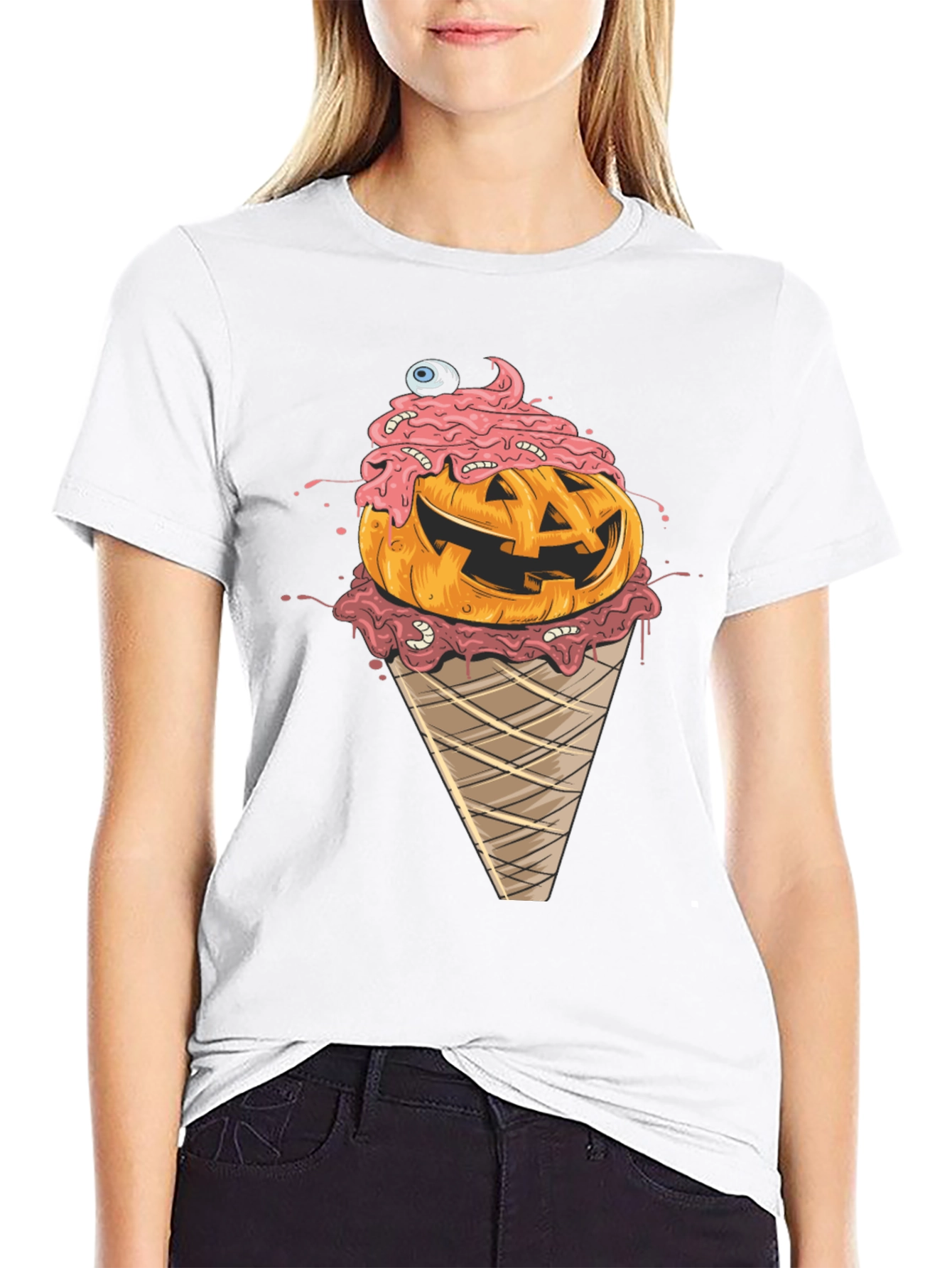 Halloween Pumpkin Ice Cream Cone Graphic Tee