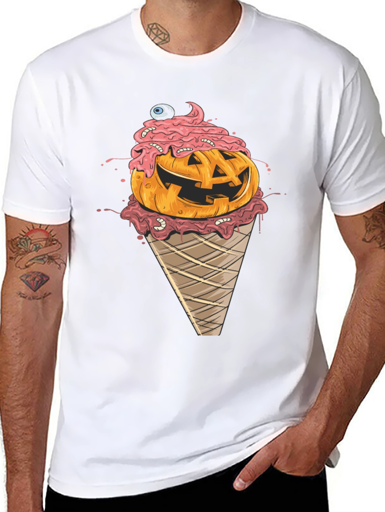 Halloween Pumpkin Ice Cream Cone Graphic Tee