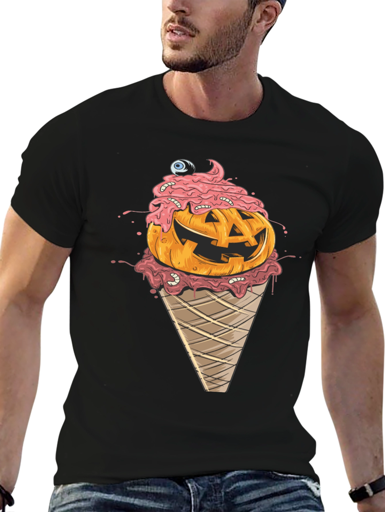 Halloween Pumpkin Ice Cream Cone Graphic Tee