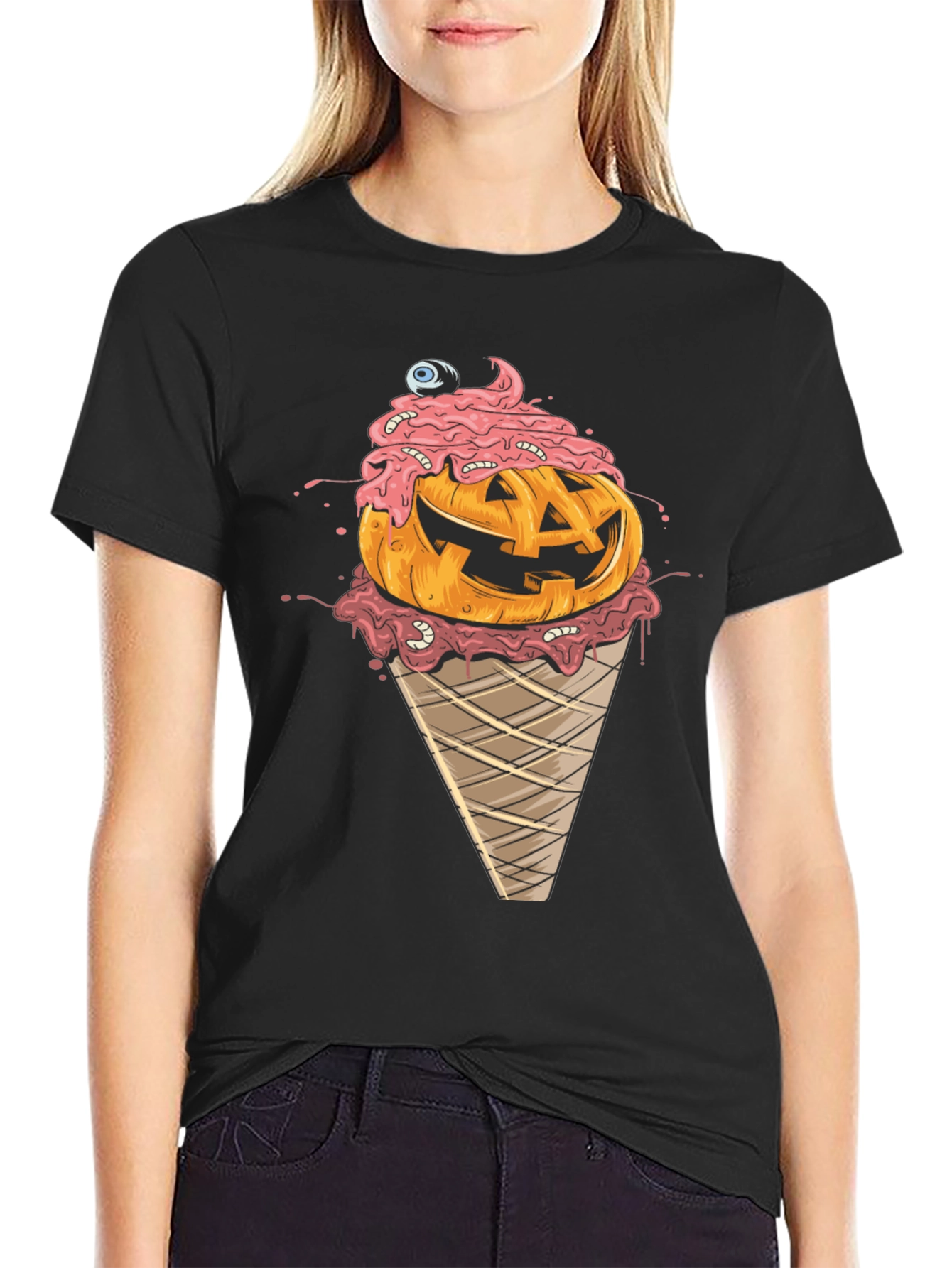 Halloween Pumpkin Ice Cream Cone Graphic Tee
