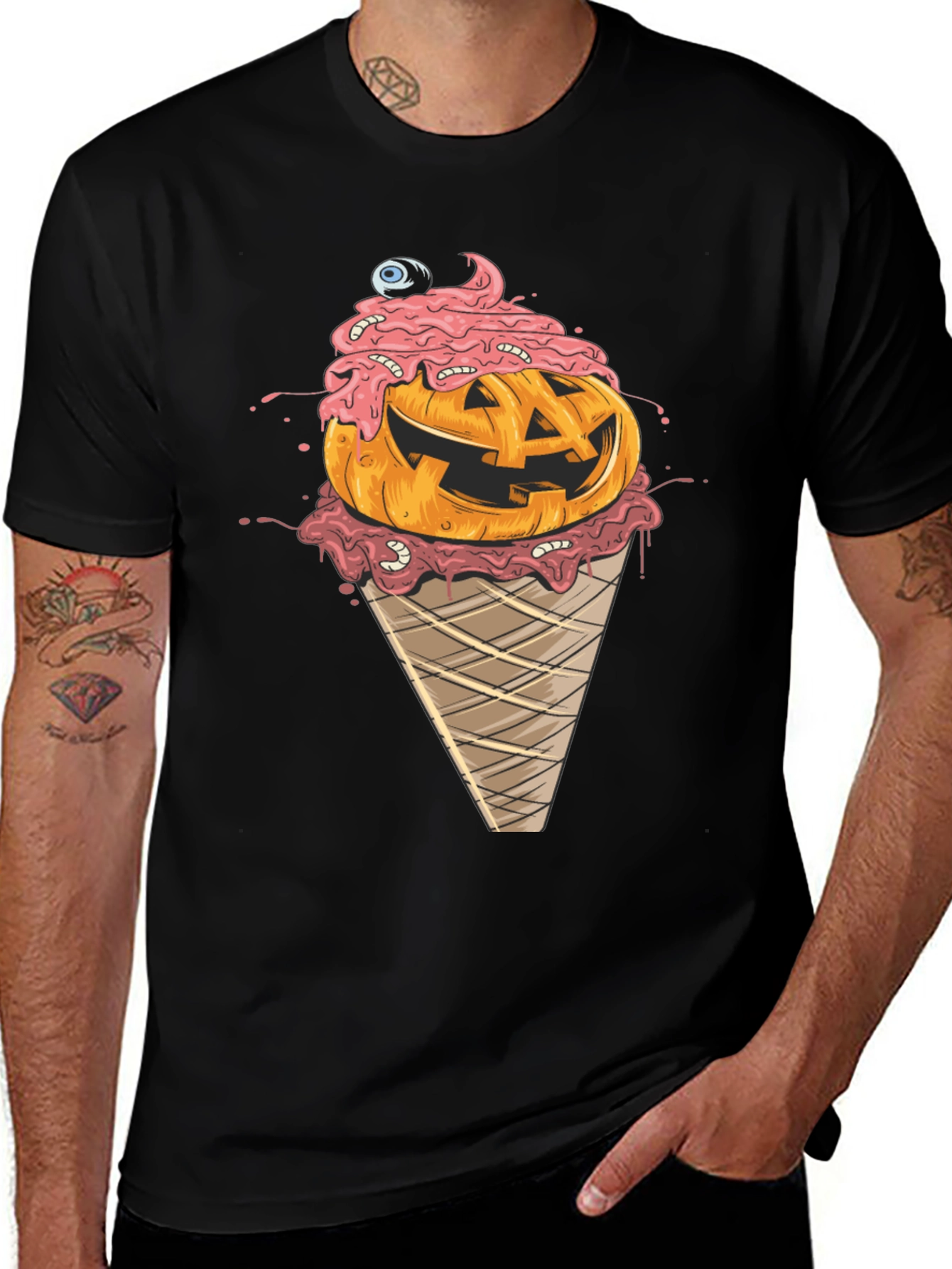 Halloween Pumpkin Ice Cream Cone Graphic Tee