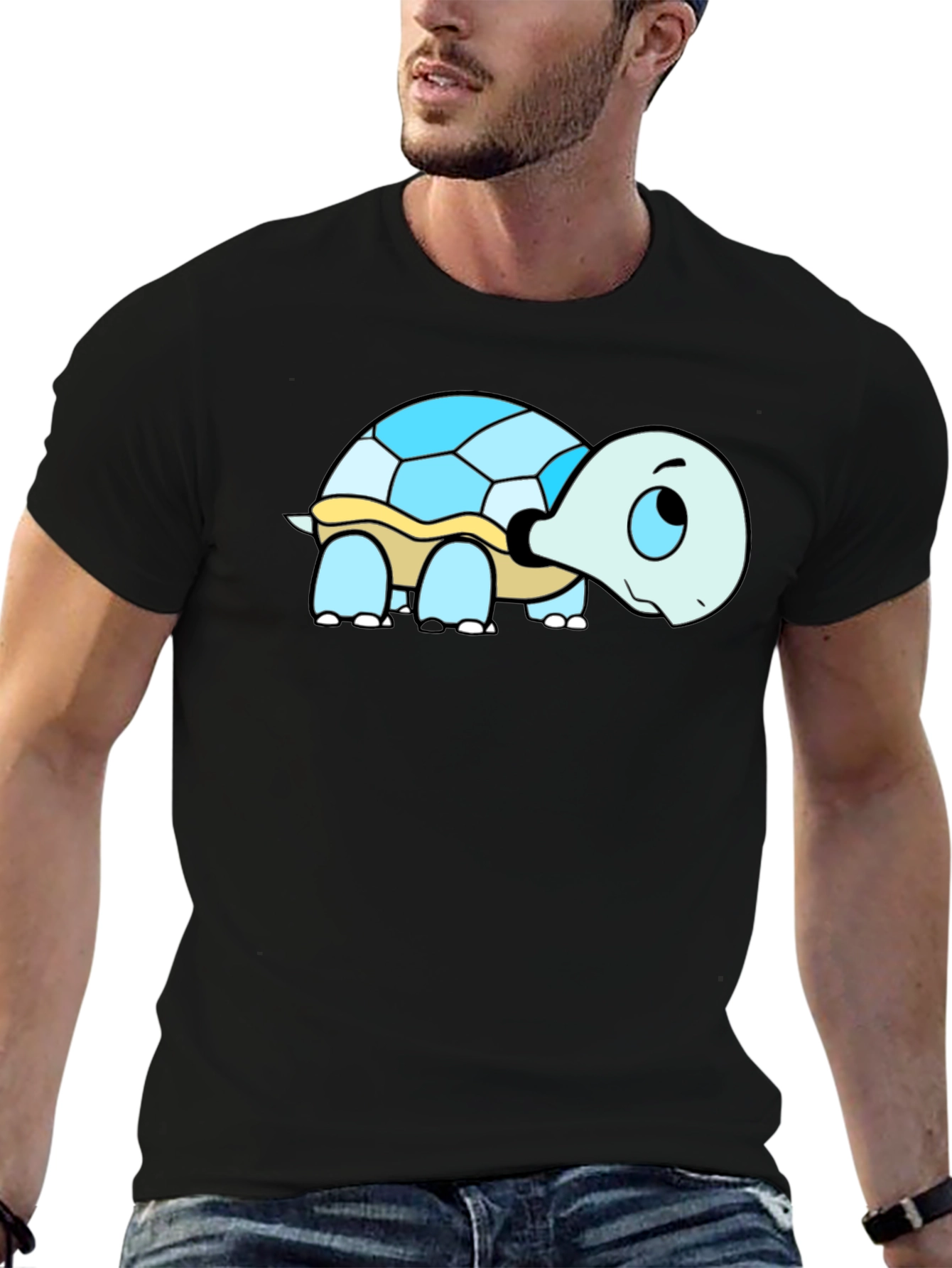 Cartoon Turtle Graphic T-Shirt - Black