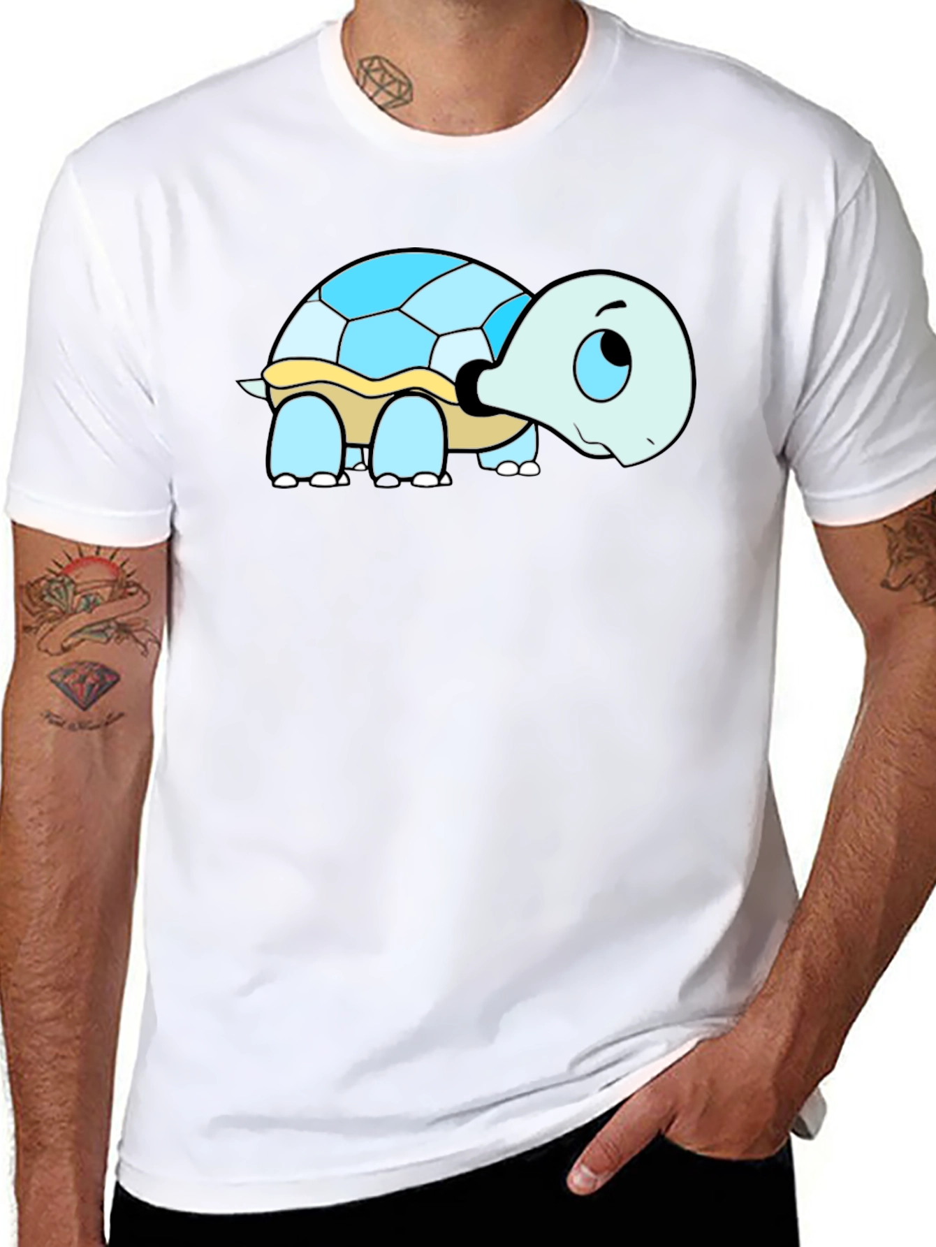 Cartoon Turtle Graphic T-Shirt - Black