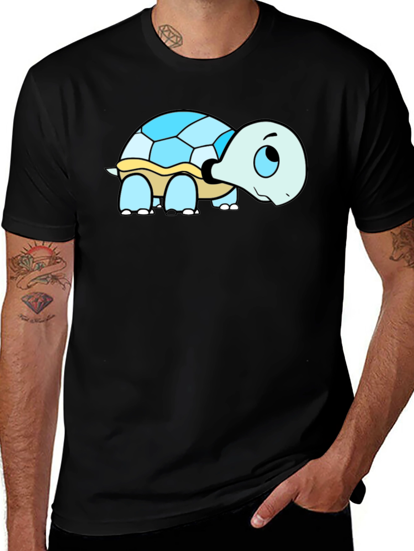 Cartoon Turtle Graphic T-Shirt - Black