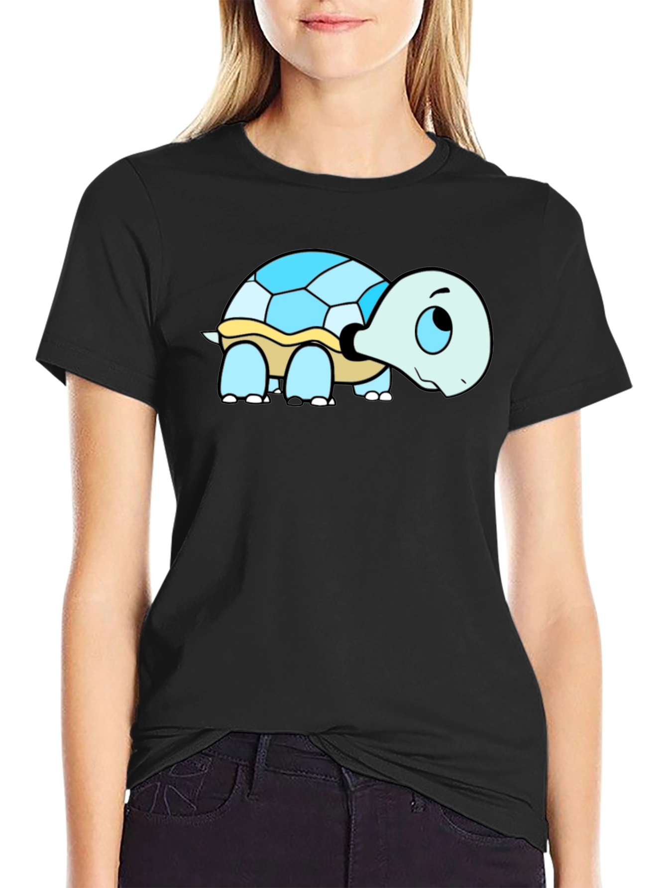 Cartoon Turtle Graphic T-Shirt - Black