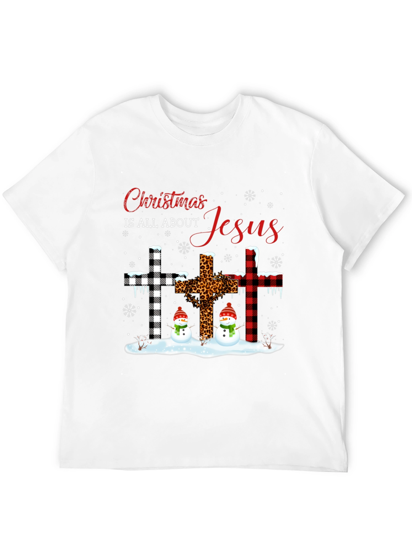 Christmas Jesus Crosses Snowmen Black T-Shirt