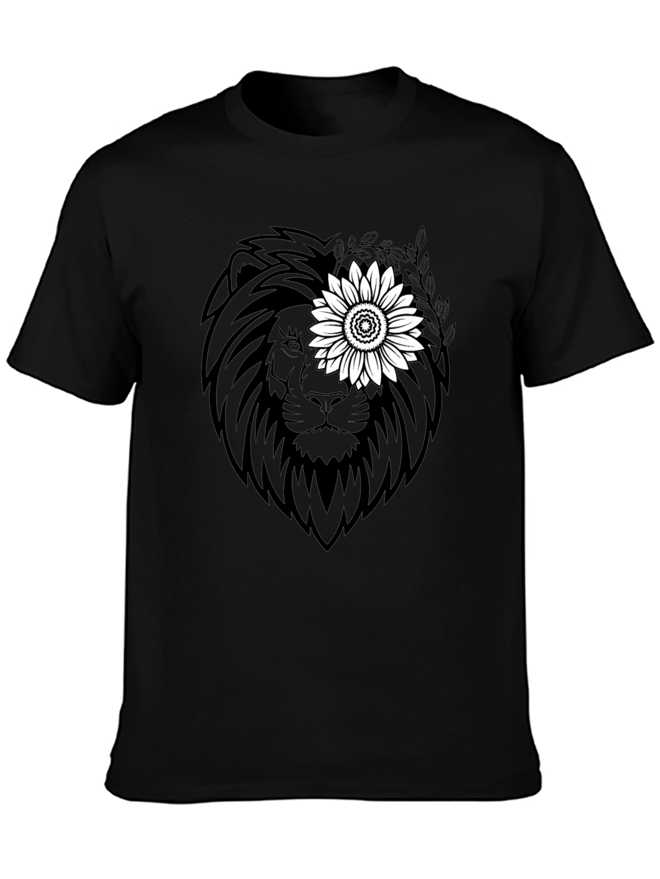 Lion Sunflower Graphic Tee - Black