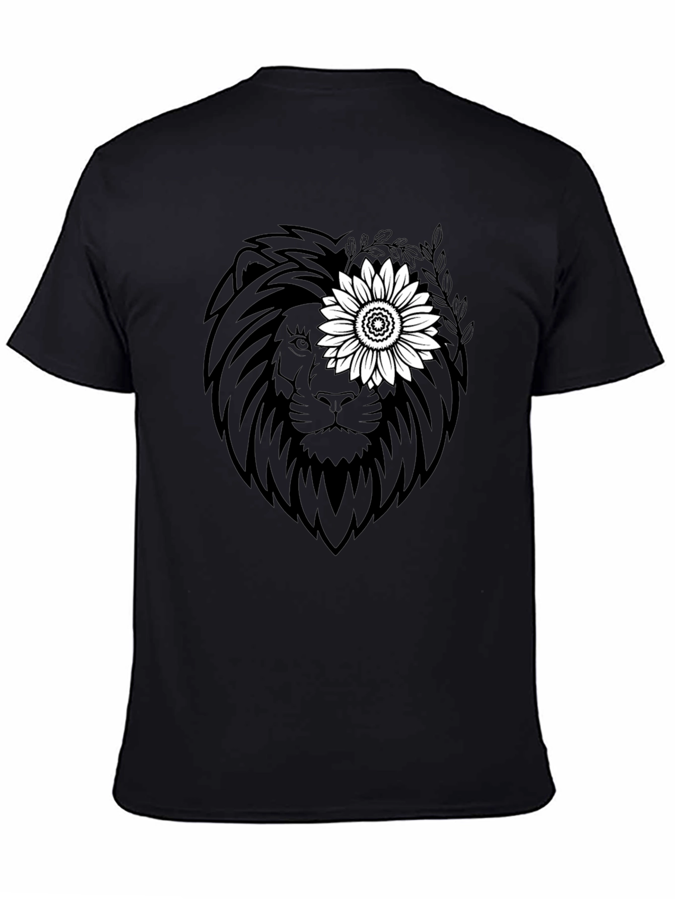 Lion Sunflower Graphic Tee - Black