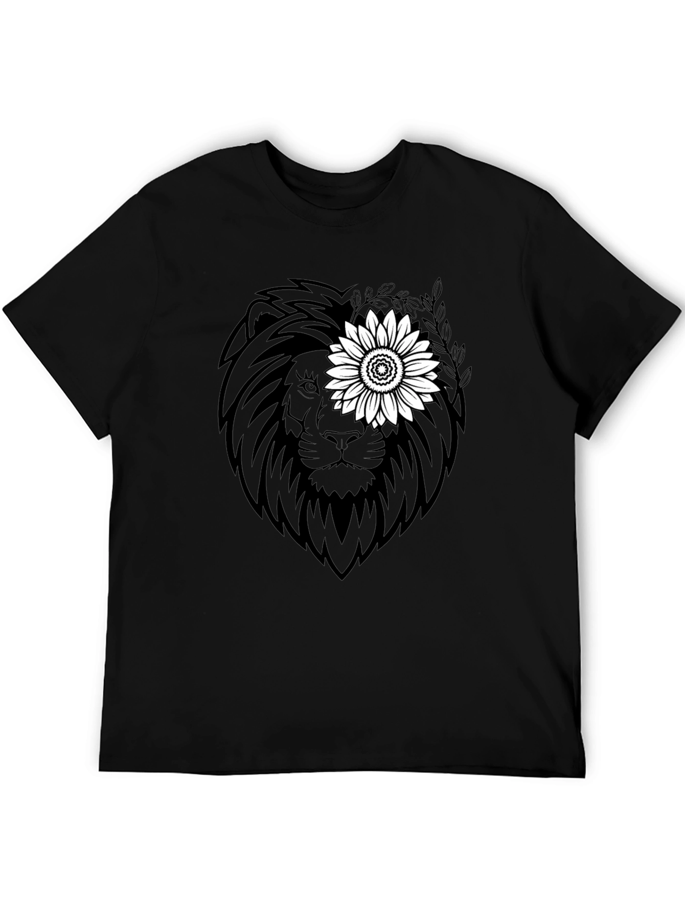 Lion Sunflower Graphic Tee - Black