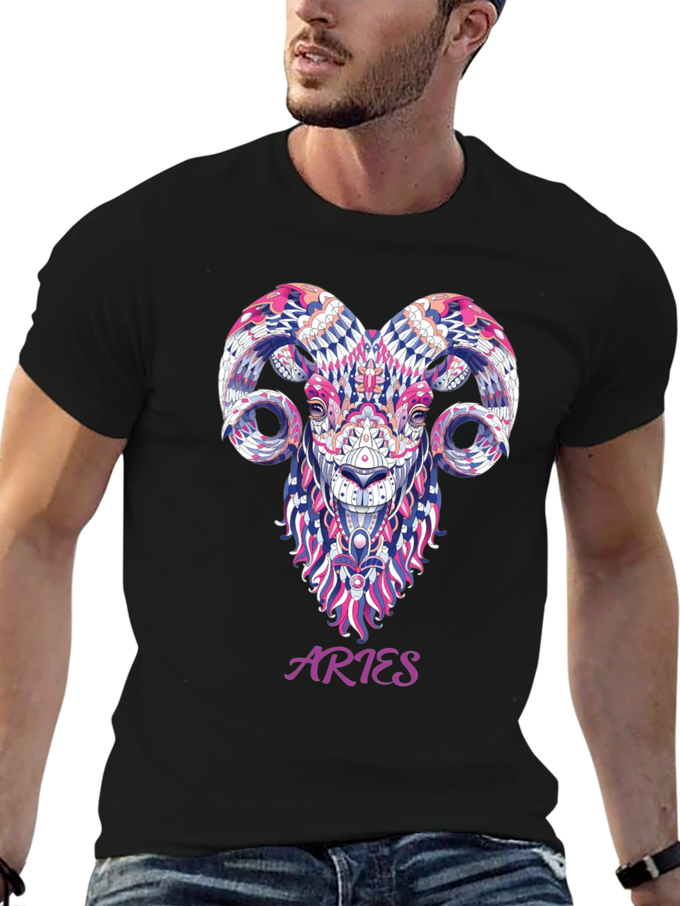 Aries Zodiac Ram Graphic Black T-Shirt