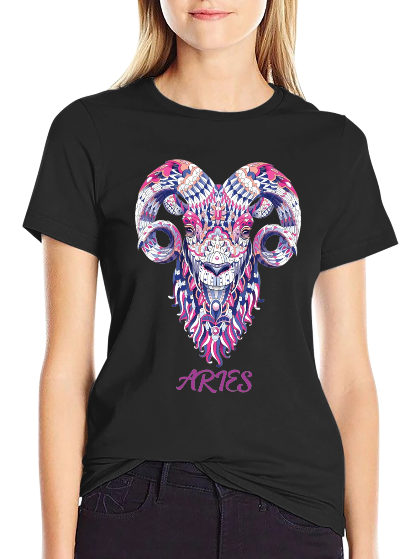 Aries Zodiac Ram Graphic Black T-Shirt