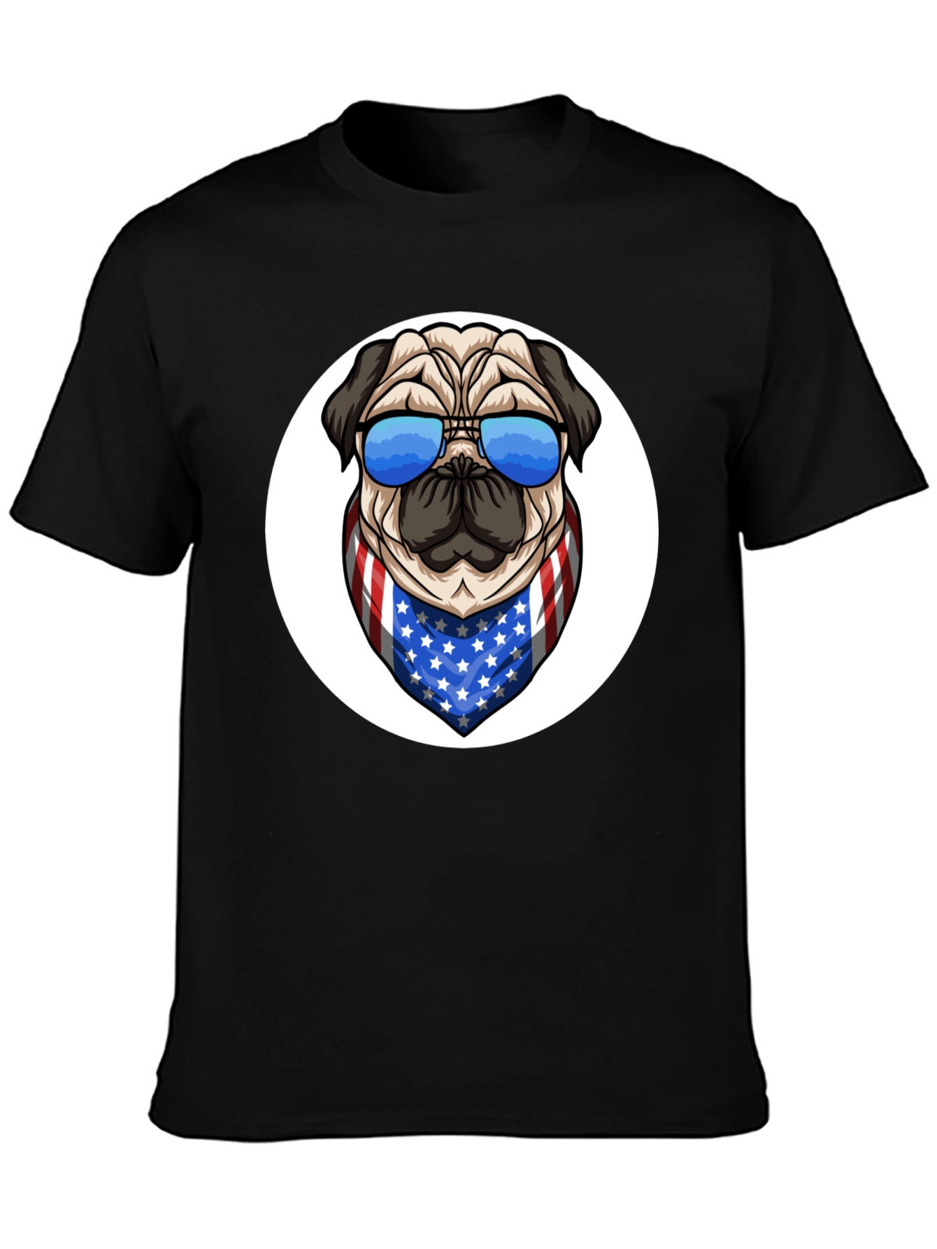 Patriotic Pug Graphic Tee - Black