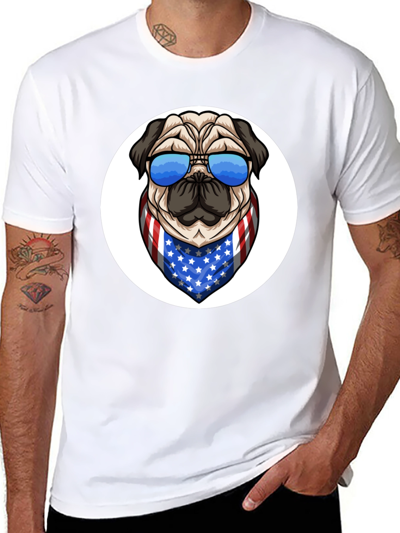 Patriotic Pug Graphic Tee - Black