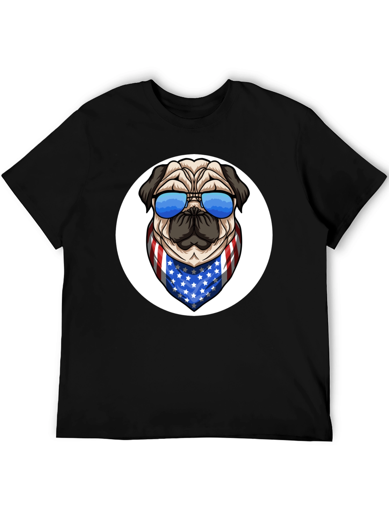 Patriotic Pug Graphic Tee - Black