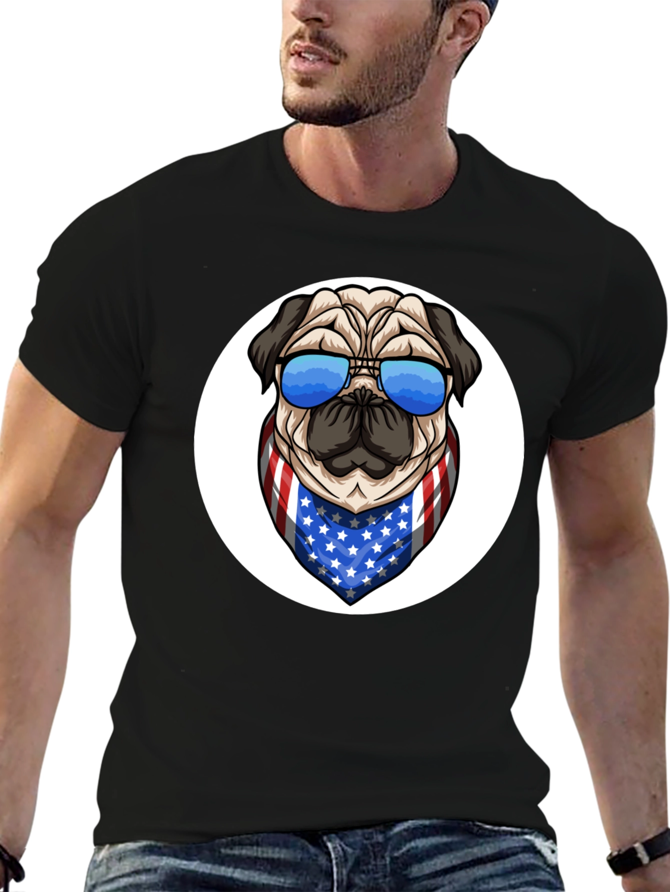 Patriotic Pug Graphic Tee - Black
