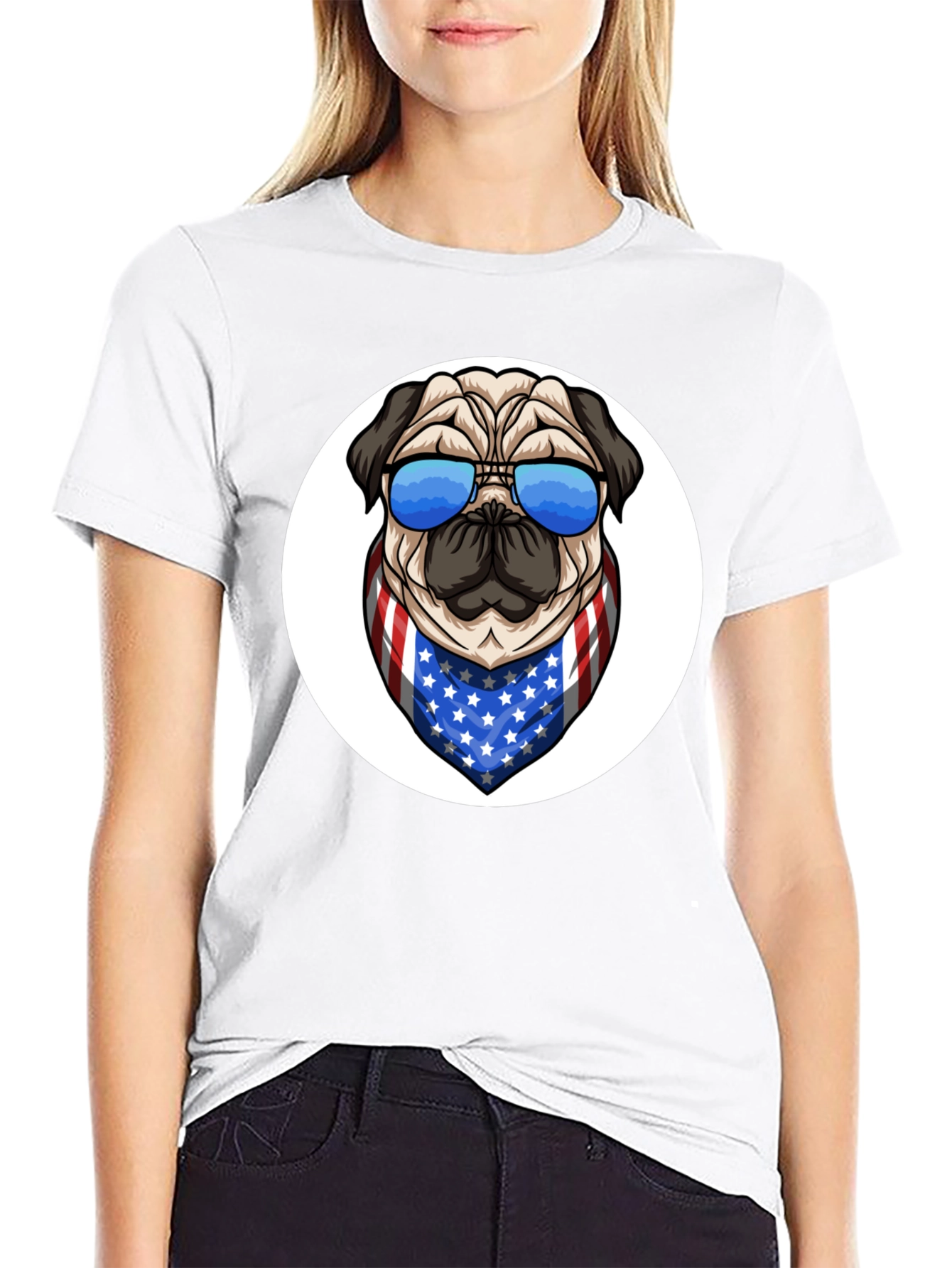 Patriotic Pug Graphic Tee - Black