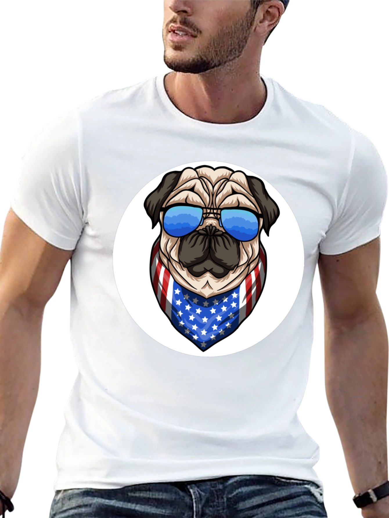 Patriotic Pug Graphic Tee - Black