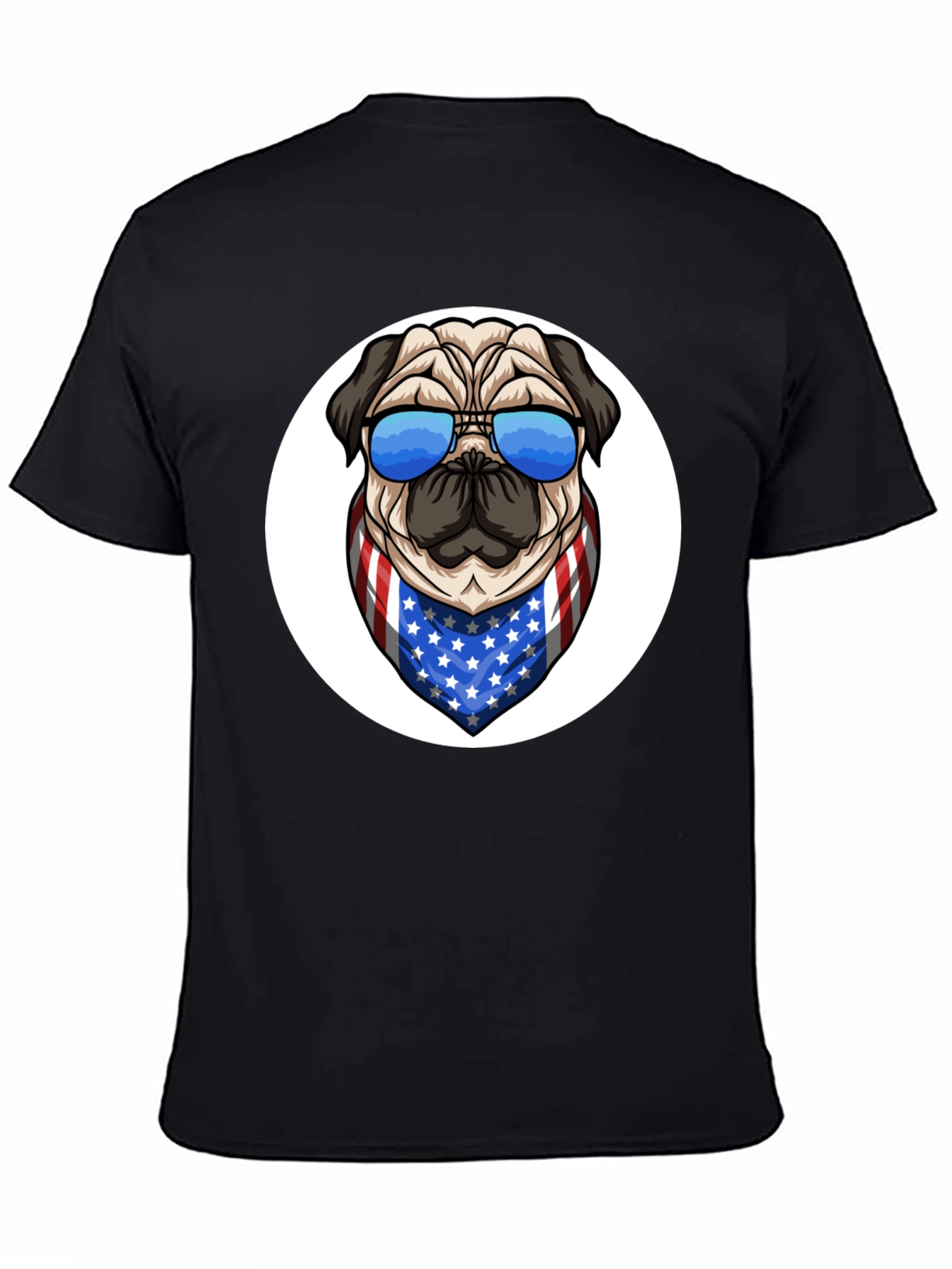 Patriotic Pug Graphic Tee - Black