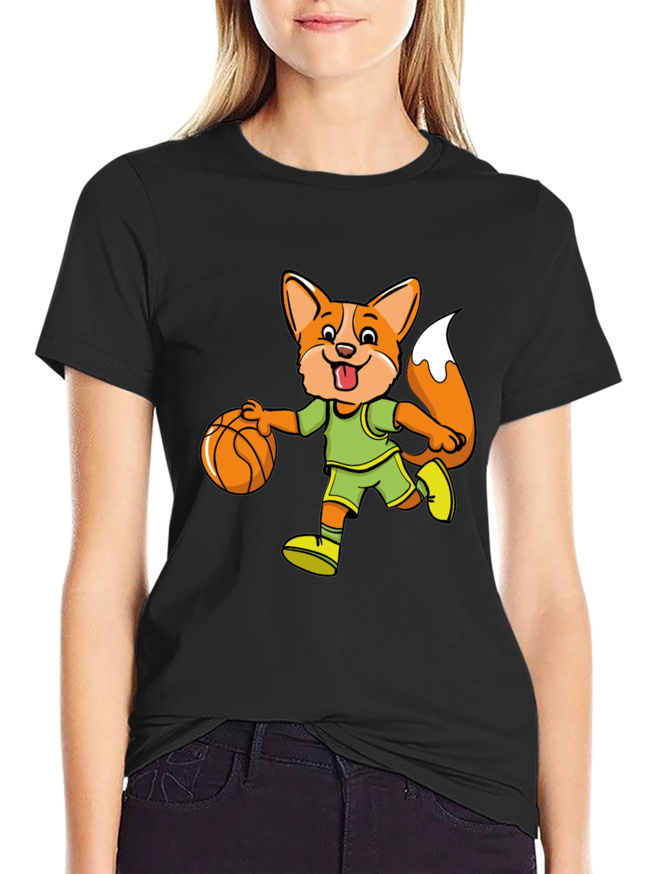 Cartoon Fox Basketball T-Shirt