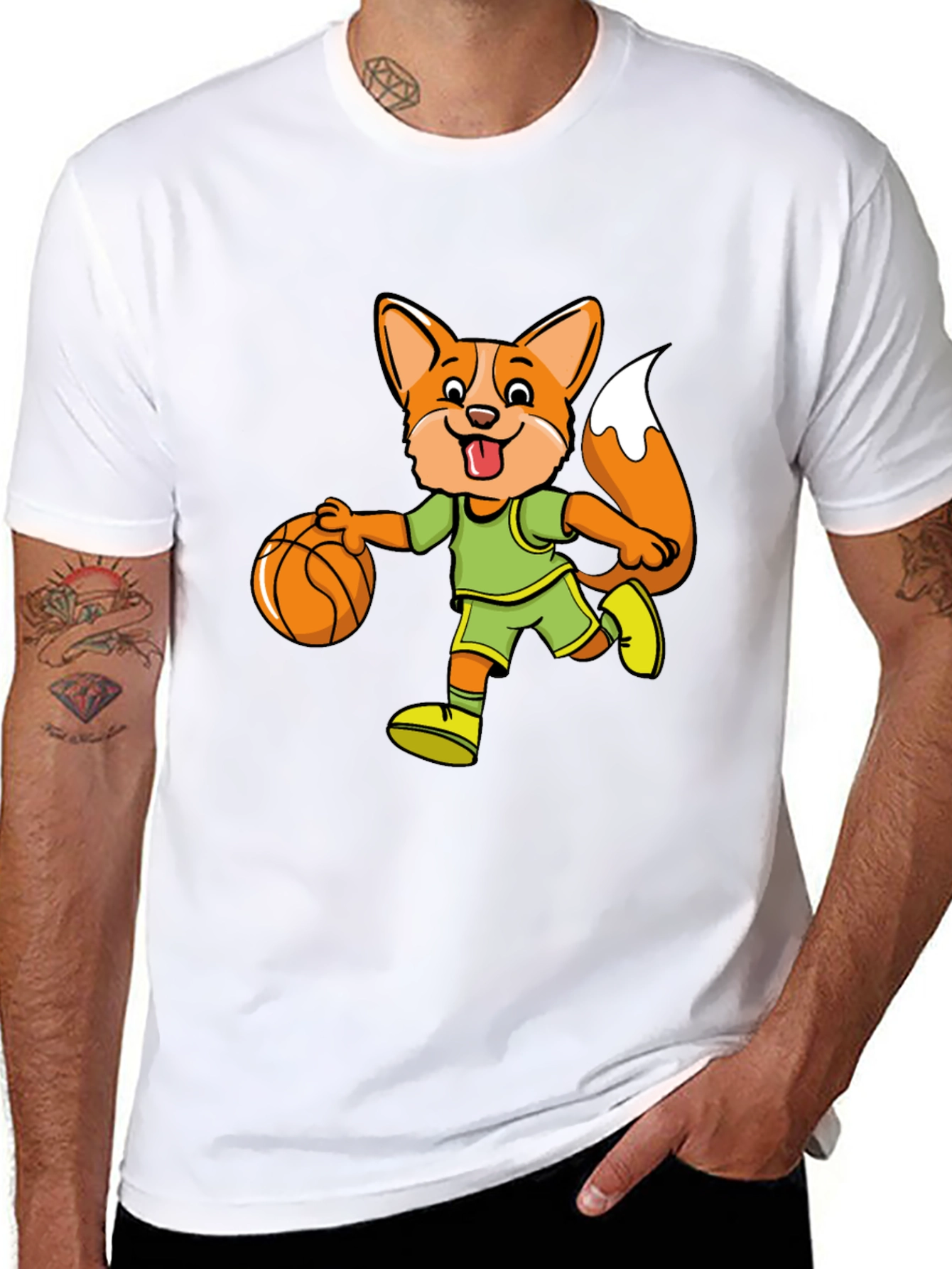Cartoon Fox Basketball T-Shirt