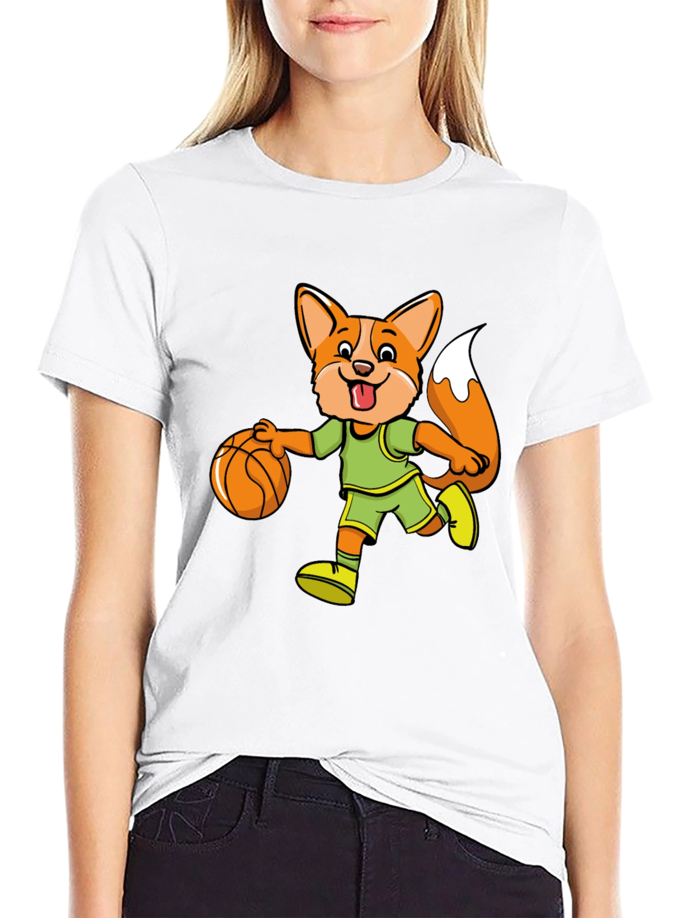 Cartoon Fox Basketball T-Shirt
