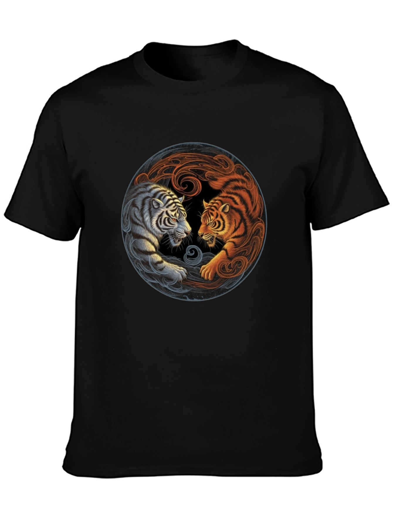 Yin Yang Tiger Graphic Tee - Black Cotton Blend