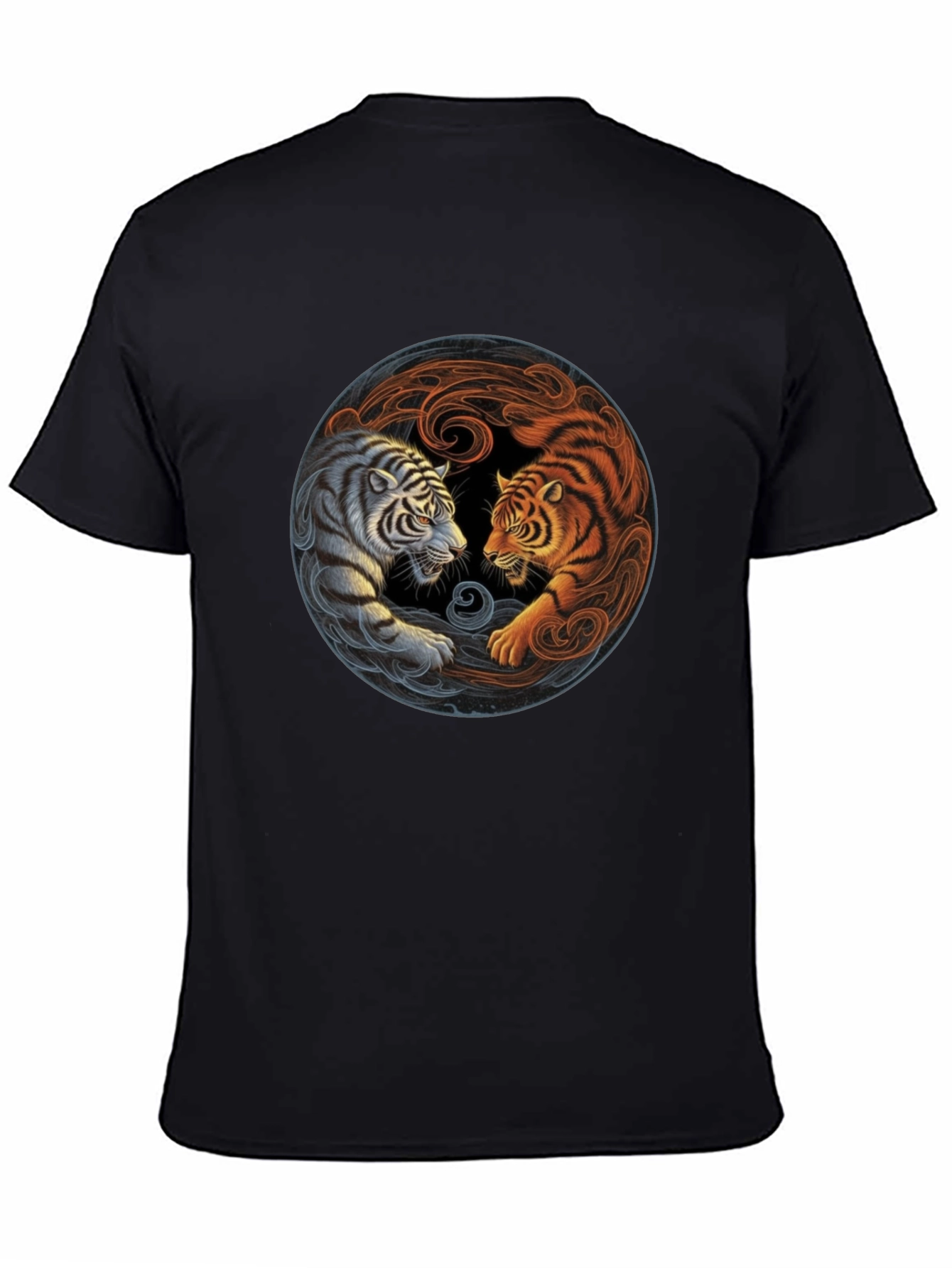 Yin Yang Tiger Graphic Tee - Black Cotton Blend