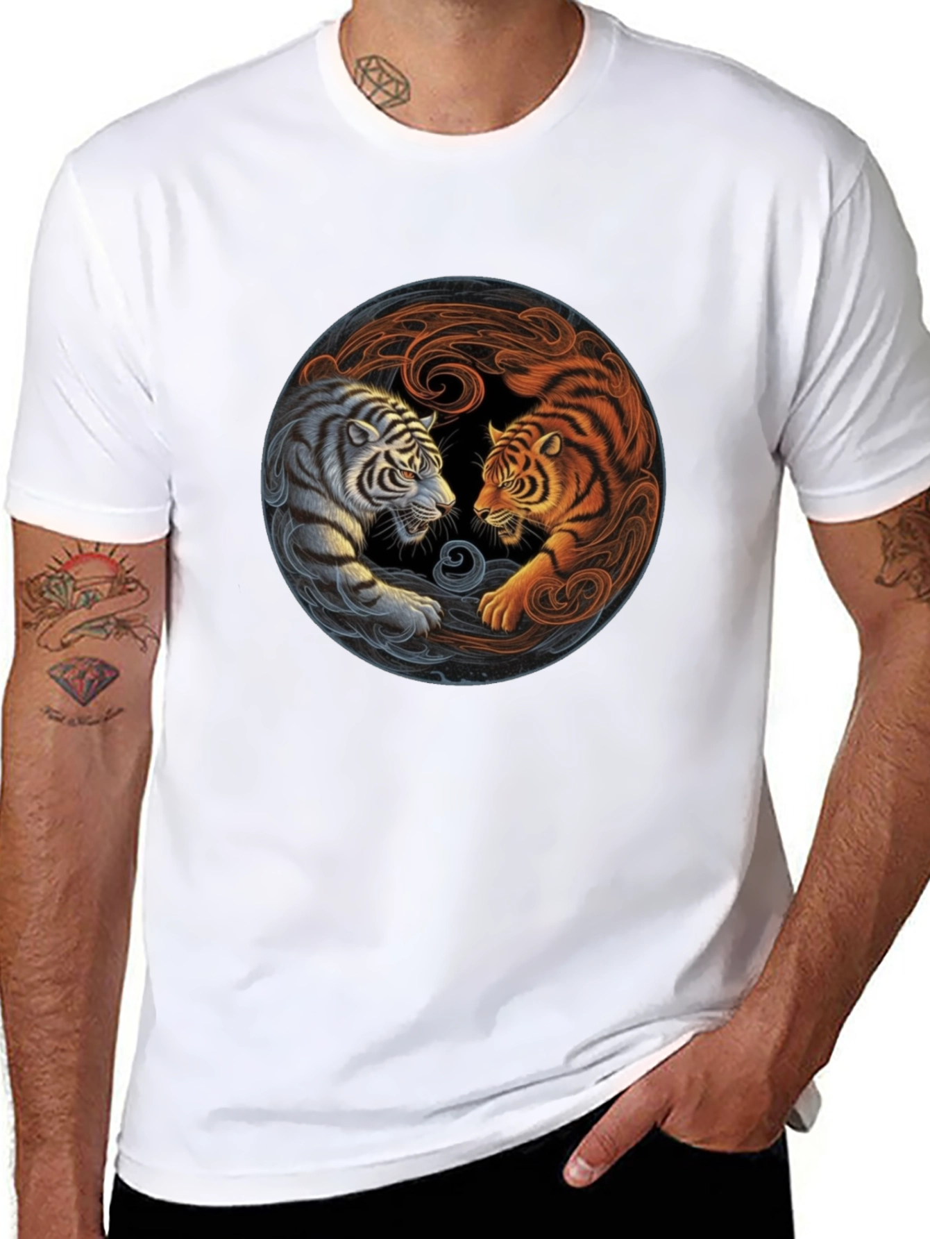 Yin Yang Tiger Graphic Tee - Black Cotton Blend