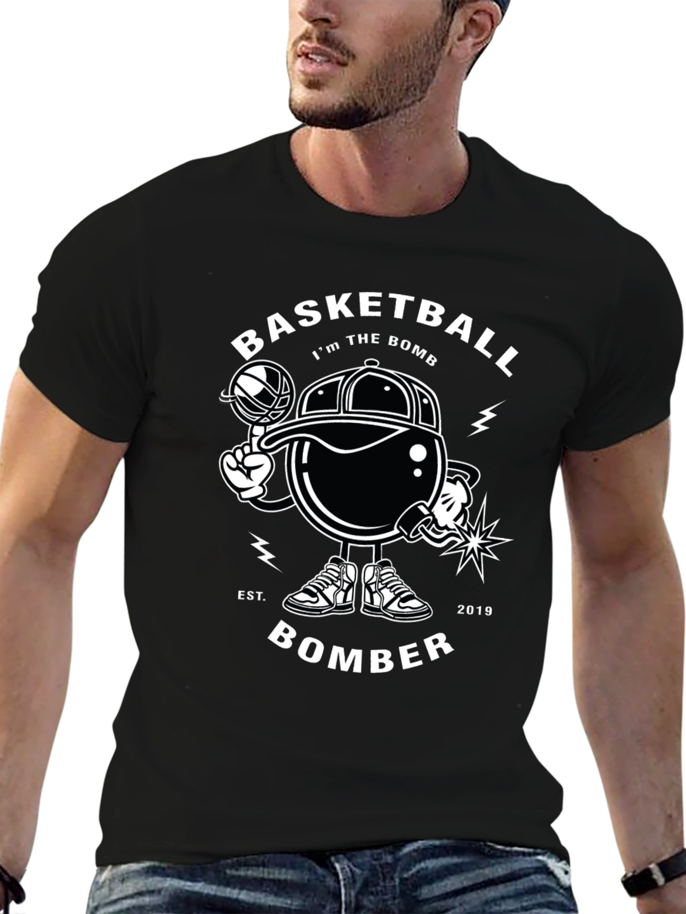 Basketball Bomber Black Graphic Tee