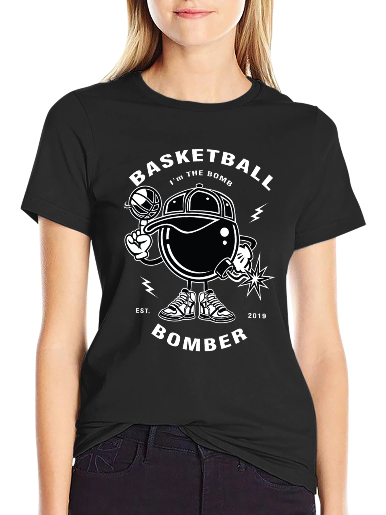 Basketball Bomber Black Graphic Tee