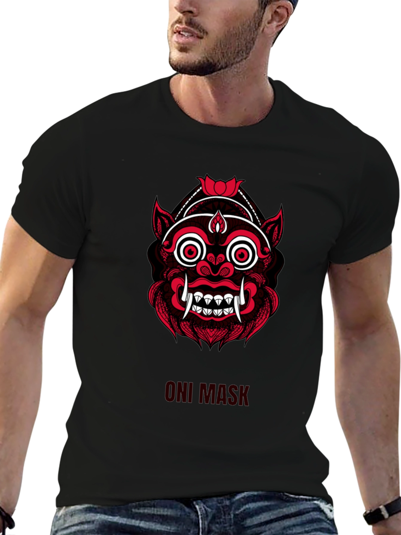 Oni Mask Graphic Tee - Stylish Japanese Demon Design