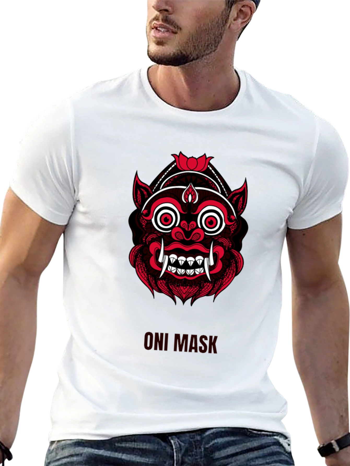 Oni Mask Graphic Tee - Stylish Japanese Demon Design