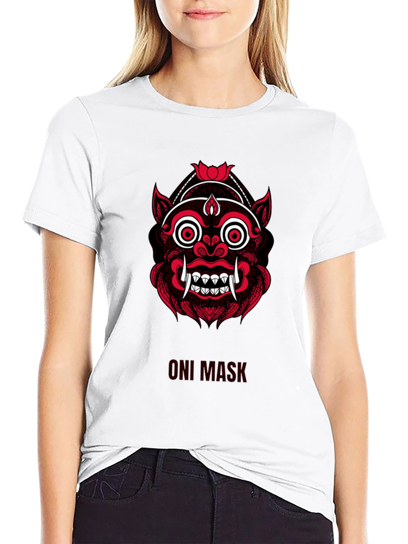 Oni Mask Graphic Tee - Stylish Japanese Demon Design