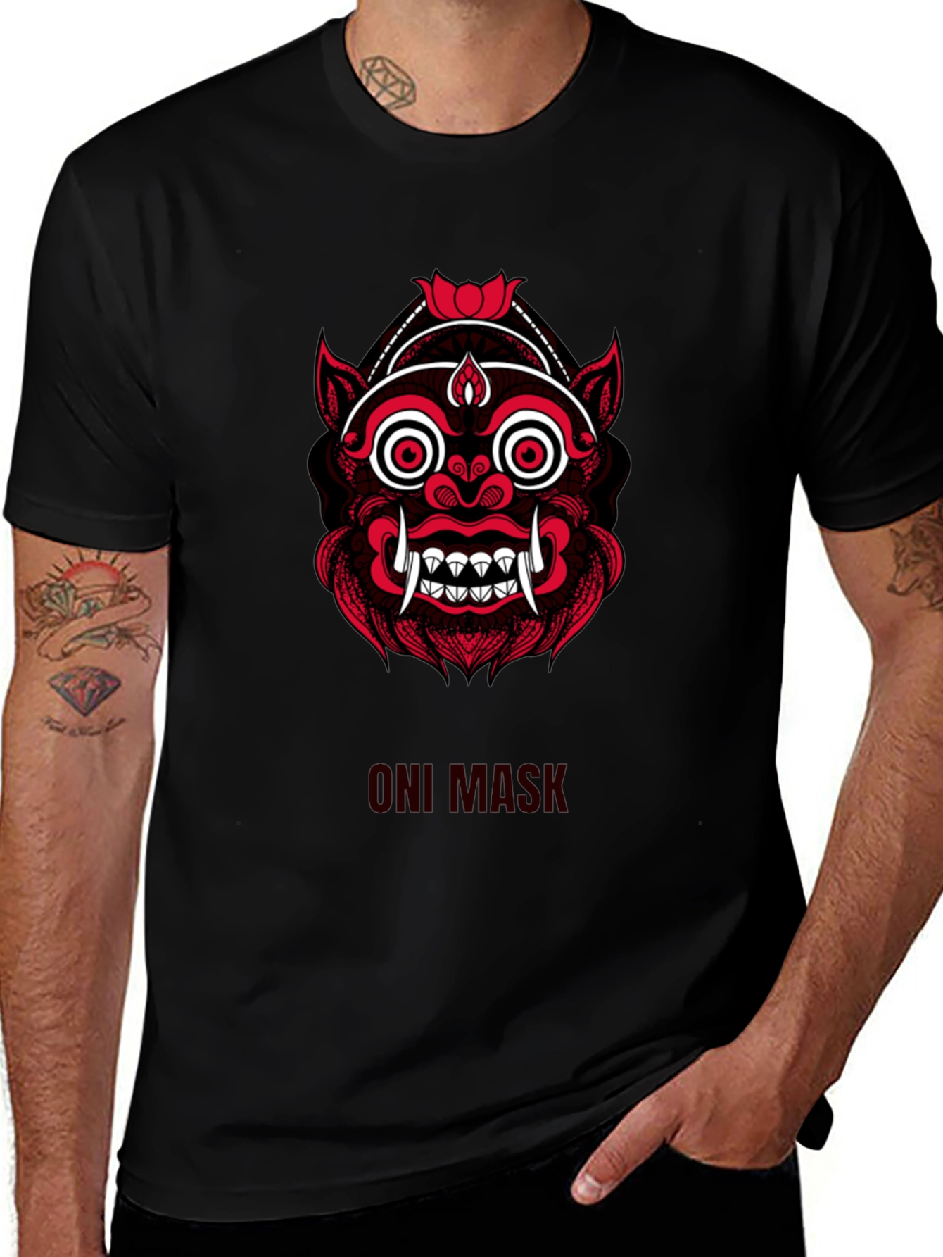 Oni Mask Graphic Tee - Stylish Japanese Demon Design