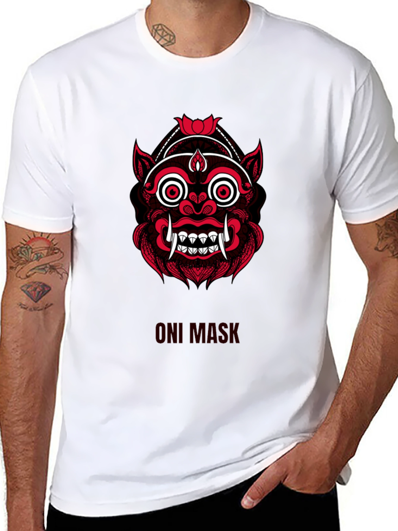 Oni Mask Graphic Tee - Stylish Japanese Demon Design