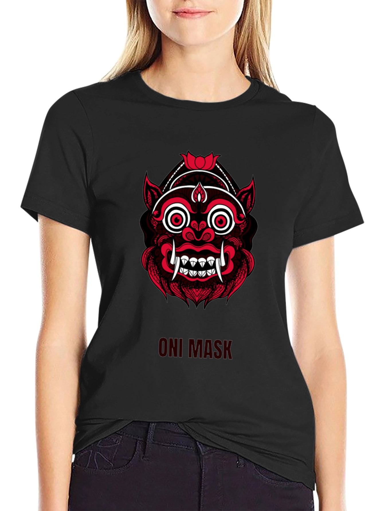 Oni Mask Graphic Tee - Stylish Japanese Demon Design