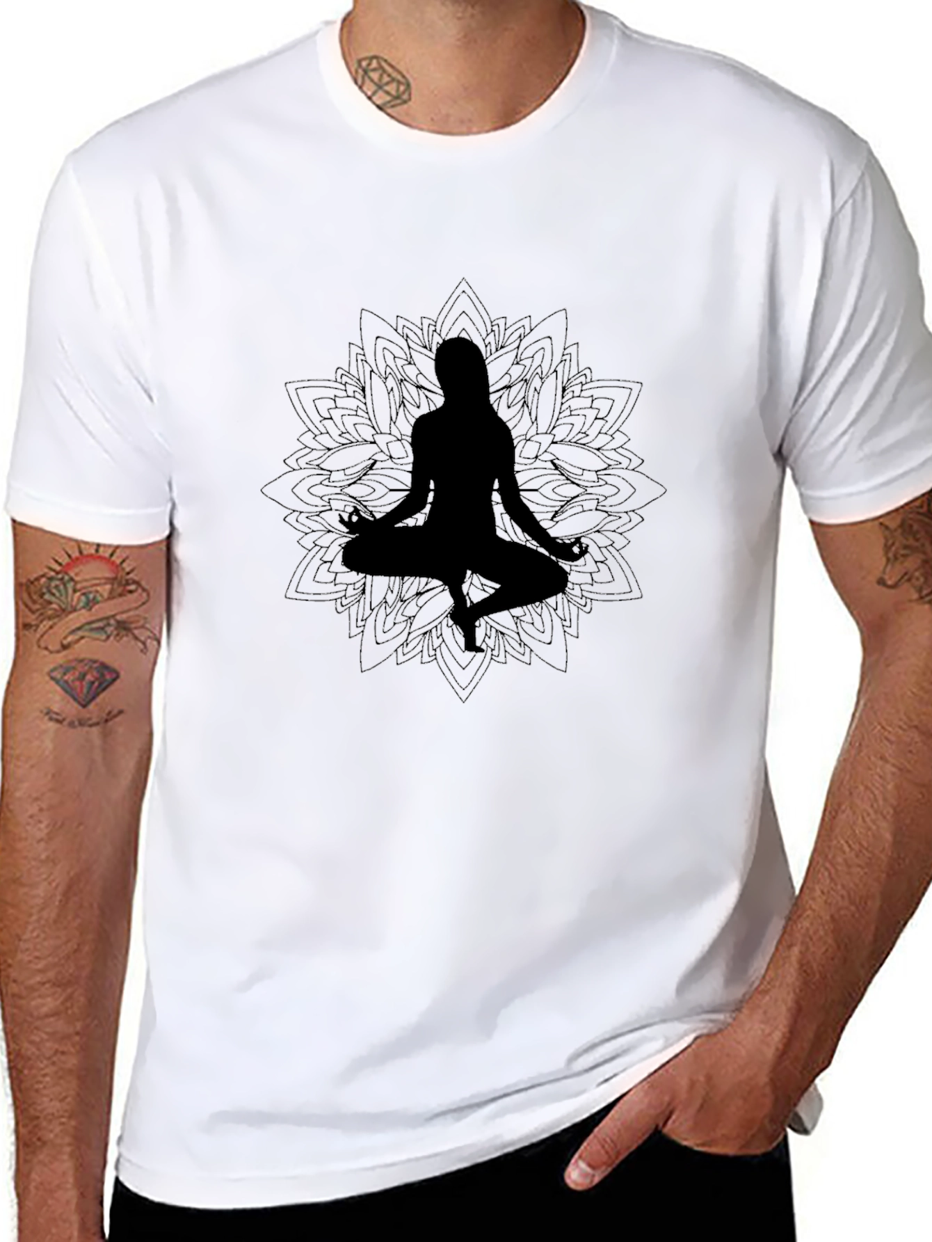 Yoga Silhouette Black T-Shirt - Meditation Design